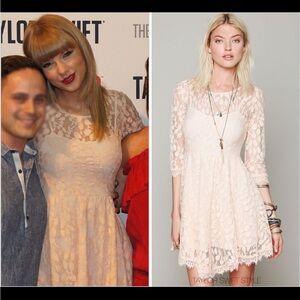 Free people cream lace skater cocktail dress with 3/4 length sleeves